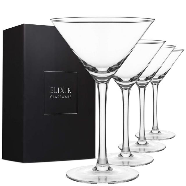 Martini Glasses Set of 4 - Hand Blown Crystal Martini Glasses with Stem - Elegant Cocktail Glasses for Bar, Martini, Cosmopolitan, Manhattan, Gimlet, Pisco Sour - Elixir Glassware - 9oz, Clear