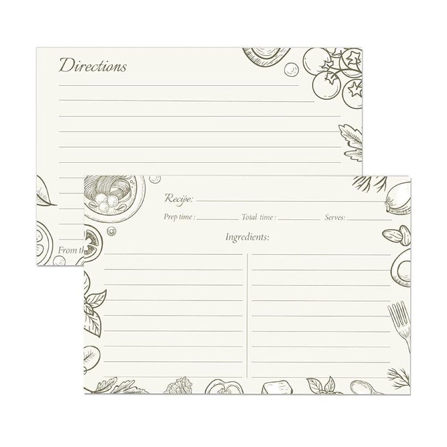 4x6 Blank Recipe Cards (60-Pack) - Line Art Design for Cooking, Bridal Showers, Weddings, Double-Sided Recipe Cards for Bridal Shower (BeigeCook)
