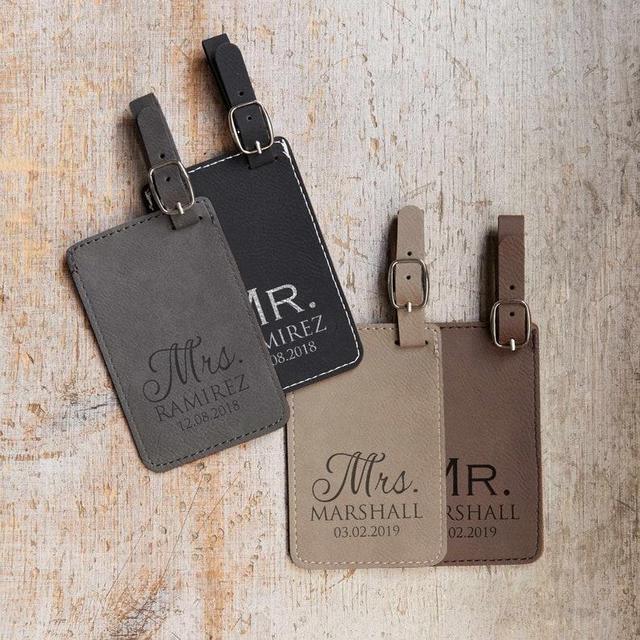 Personalized Mr and Mrs Luggage Tags Pair (2) by Lifetime Creations: Vegan Leather, Wedding Shower Gift, Mr & Mrs Tags Honeymoon, SHIPS FAST