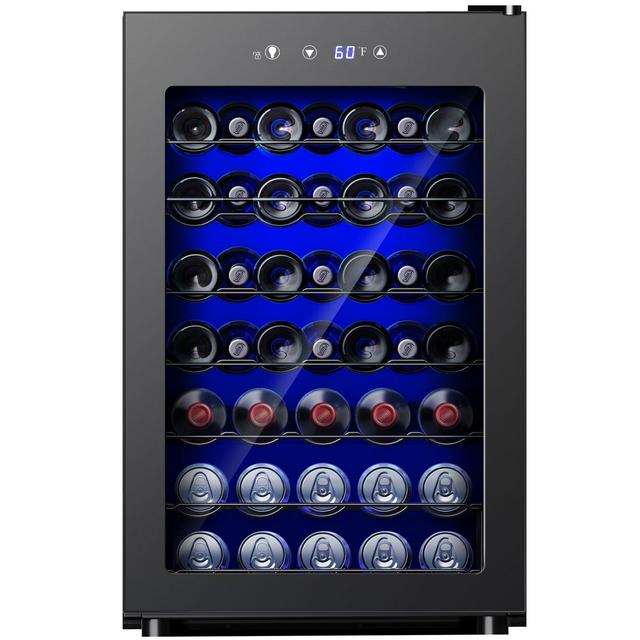 Simzlife 45 Bottle/4.5 Cu.ft Wine Fridge, Built-in Wine Refrigerator with Digital Temperature, Quiet Operation, Stainless Steel Glass Door, Black