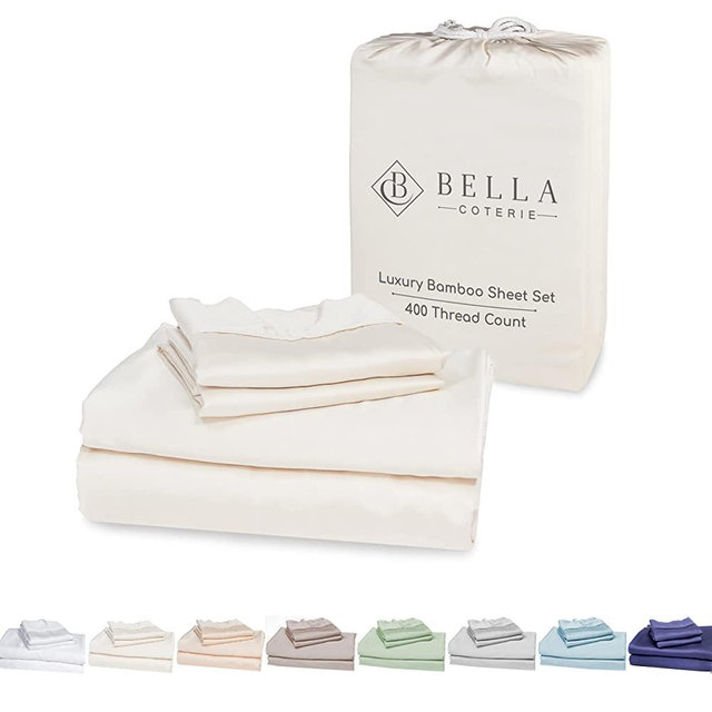 Bella Coterie Luxury Cal King Bamboo Sheet Set | Organically Grown | Ultra Soft | Cooling for Hot Sleepers | 18" Deep Pocket [Ivory]