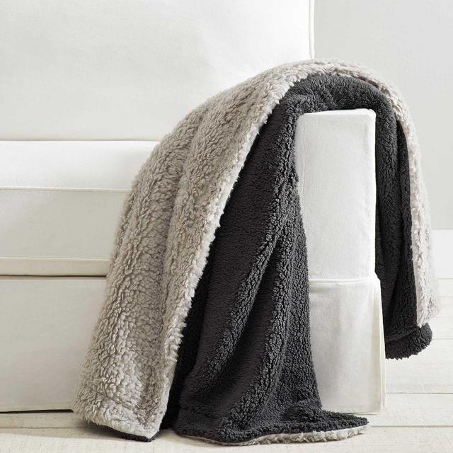 Fireside Cozy Sherpa Reversible Throw, 50 x 60", Gray/Charcoal