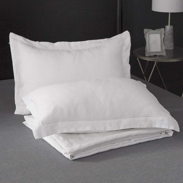 Simple&Opulence 100% French Flax Linen Duvet Cover Set with Embroidery Washed - 3 Pieces (1 Duvet Cover with 2 Pillow Shams) with Button Closure Soft Breathable Farmhouse - White, King Size