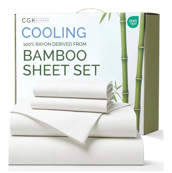 100% Rayon Derived From Bamboo - Bamboo Sheets King Size - Cooling Sheets for King - Ultra Soft, Breathable & Hotel Luxury Bedding - 1 Flat & 1 Fitted & 2 Pillowcases w/ 16 Inch Deep Pockets - White