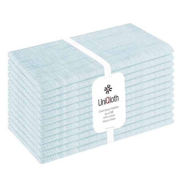 UniQloth Set of 12 Slub Textured Cloth Dinner Napkins Cotton - Soft Durable Washable Reusable- Ideal for Weddings Holidays Hotel Restaurant Parties Daily Use Table Dinner Napkins 18x18 Light Blue