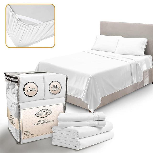 Abeero Home King Size Premium Sheet Set - Luxury Hotel Bedding - Cooling Bed Sheets with Elastic Corner Straps - Up to 15" Deep Pocket Mattress - Soft Sheets & Pillowcases - 4 Piece (King, White)