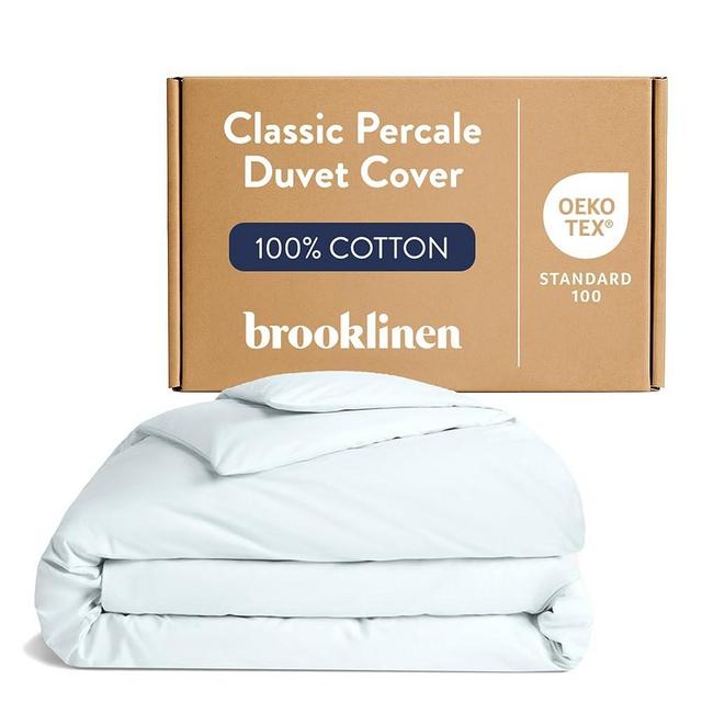 Brooklinen Luxury Percale Duvet Cover – 100% Cotton, Cool, Crisp, Extra-Long Corner Ties, Button Closure, Soft & Breathable – Machine Washable, Duvet Cover Full/Queen Bed Sizes (Sky)