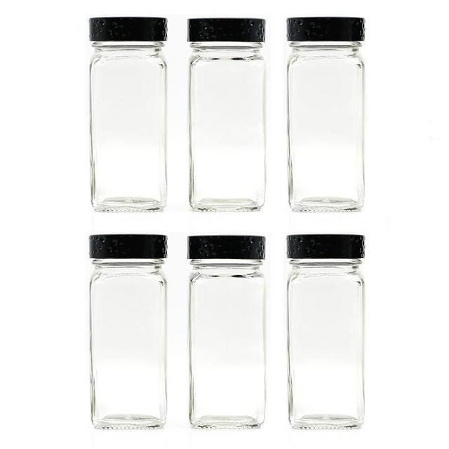 6pcs Black Spice Jars, 4 oz Glass Seasoning Bottles, Spices Container, Empty Spice Jars , Square Spice Bottles with Airtight Plastic Caps with Shaker Lids