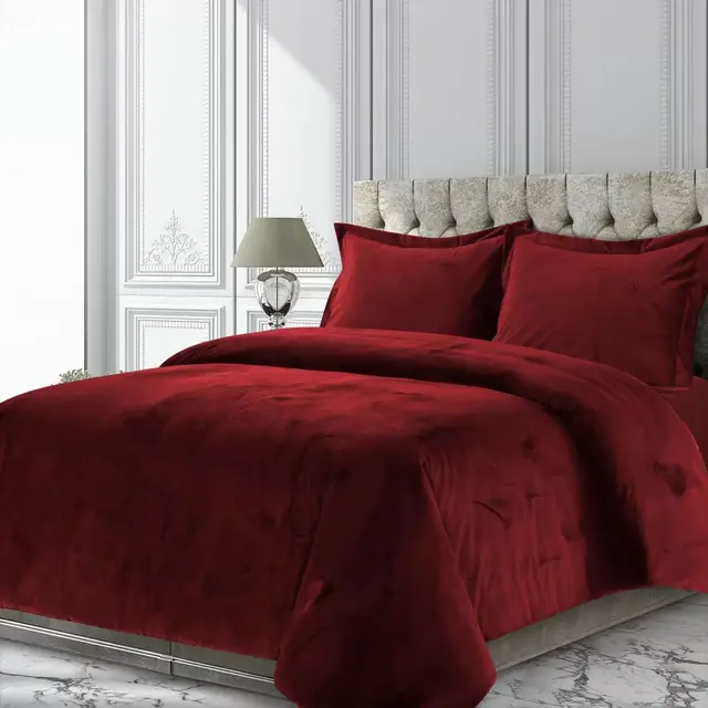 Tribeca Living Venice Velvet Queen Duvet Cover Set in Burgundy