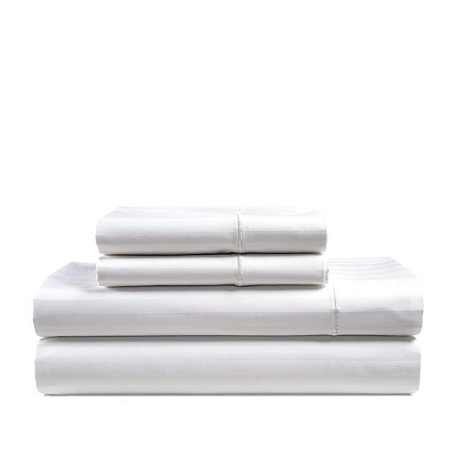 Egyptian Cotton Sheets King Size, 800 Thread Count - Cotton Sheets, King Bed Sheets, Bedding Sheets & Pillowcases-4 Piece, King Sheets Deep Pocket Cotton, Damask Stripe Sheets, King Size Sheets-White