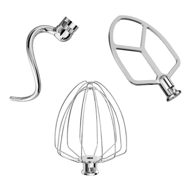 LETOMS Stainless Steel Attachments 3-Piece for KitchenAid 5.5-6 QT Bowl-Lift Stand Mixer and Mixing Bowl,Includes Wire Whisk, Flat Beater, Dough Hook,Dishwasher Safe and Heavy Duty