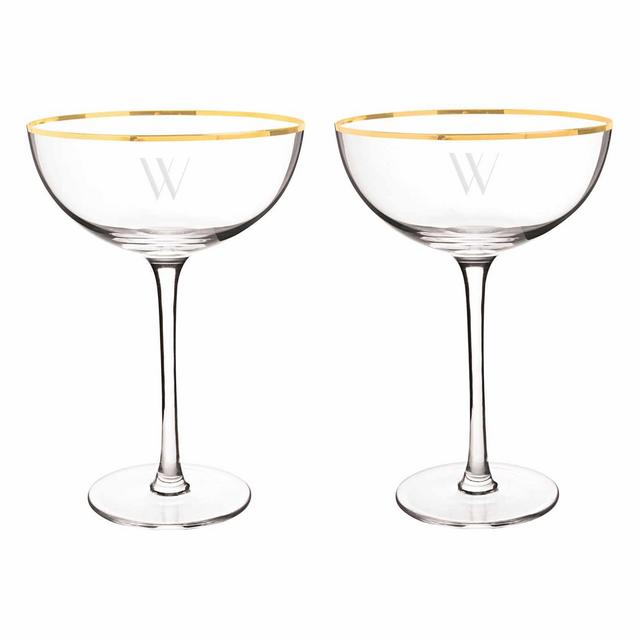 Set of 2 Gold Rim Monogram Champagne Flutes