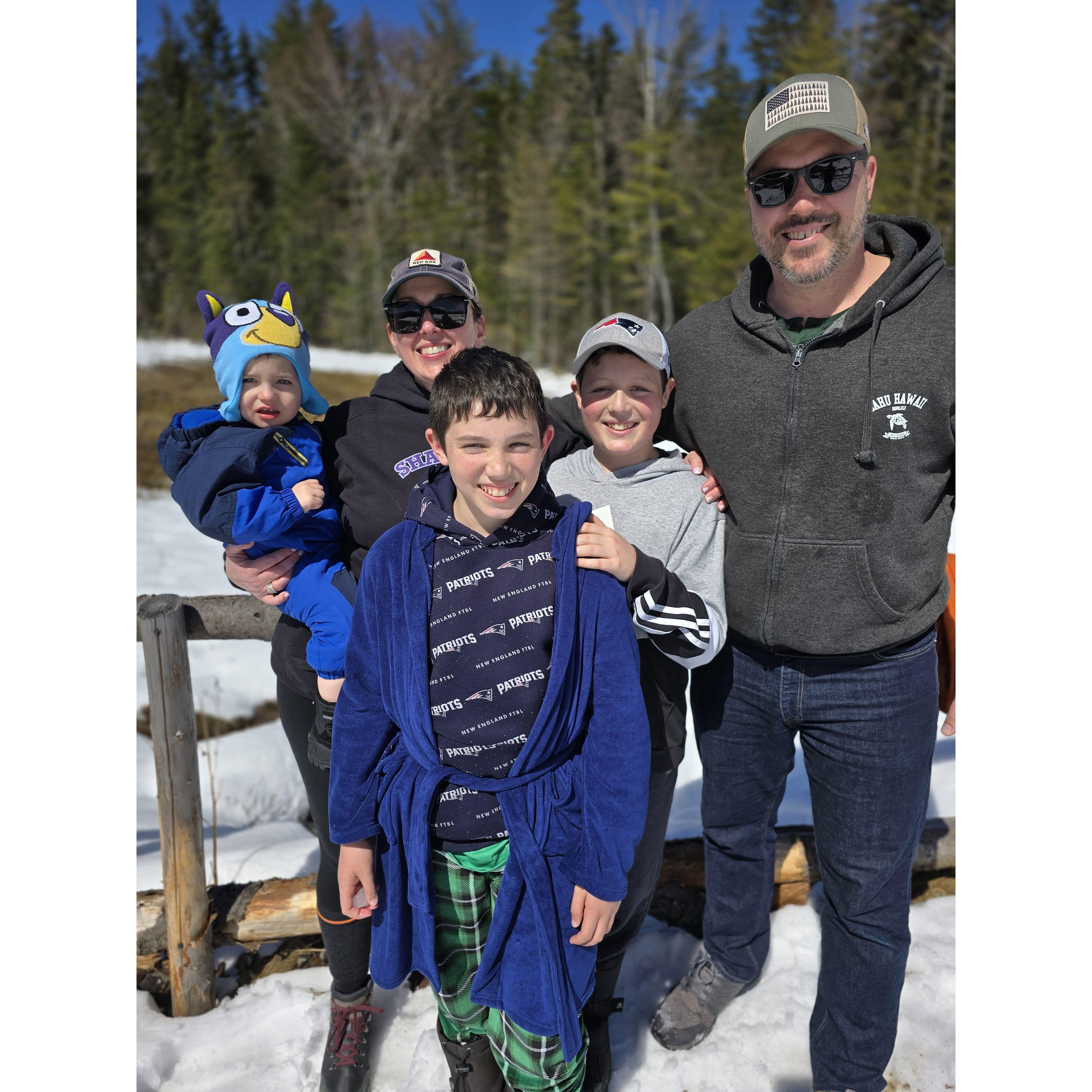 Wanted a recent family photo in here, and couldn't pass up this one where everyone has their eyes open and William's look is... unique.