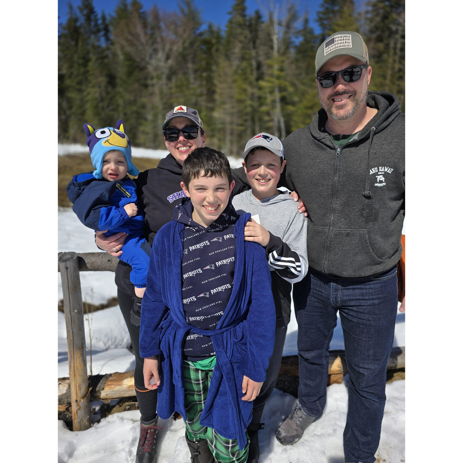 Wanted a recent family photo in here, and couldn't pass up this one where everyone has their eyes open and William's look is... unique.
