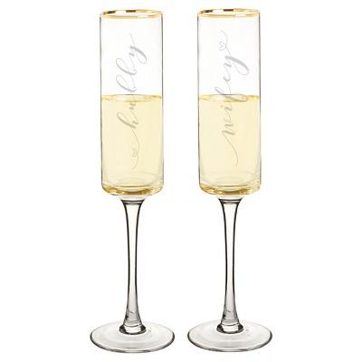 2ct "Wifey & Hubby" Gold Rim Champagne Flutes