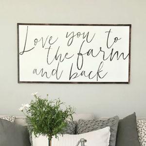 Love You to the Farm and Back- Love You to the Moon and Back- Farm Sign- Extra Large Sign- Farmhouse Wood Sign-Living Room Wall Art - White, 49.5 x 25.5 PICTURED inches