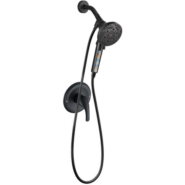 Cobbe Mattle Black Shower Faucet Set with Valve, 7-Spray Filtered Black Shower Head with Handle Set, Shower System with Rain Shower and Handled