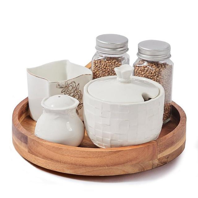 12 Inch Acacia Wood Lazy Susan Organizer for Cabinet, Lazy Susan Turntable for Countertop Table Pantry, Kitchen Turntable Storege Container