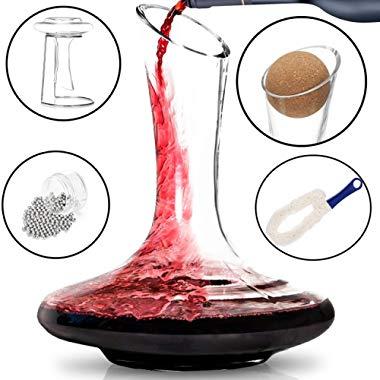 BTäT- Decanter with Drying Stand, Stopper, Brush and Beads, Hand Blown 100% Lead Free Crystal Glass, Wine Decanter, Wine Carafe, Wine Accessories, Red Wine Decanter, Wine Gift