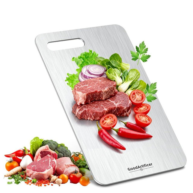 Titanium Cutting Boards, 100% Pure Titanium Kitchen Cutting Board, Double-Sided Non-Toxic Cutting Board, Ideal for Slicing and Dicing Meats, Features Handle, Dishwasher Safe,13"L*8"W
