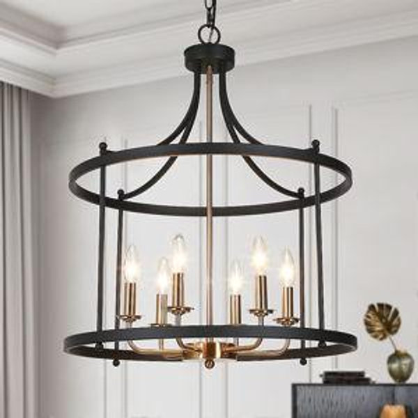 LNC Trounifer 21.5 inches 6 -Light Matte Black Modern/contemporary Cage For Use in Bedrooms, Dining Rooms, Foyers, Kitchens, Living Rooms Chandelier