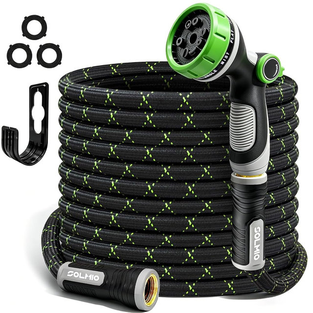 SOLMIO Garden Hose 50FT, Flexible Lightweight Non-Expandable Water Hose with 10 Function Nozzle,Leak-Proof, Burst-Resistant, High-Pressure for Yard, Outdoor