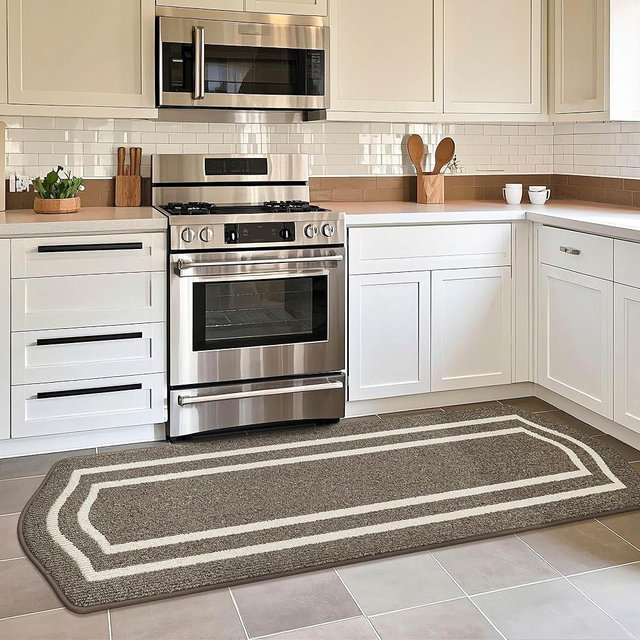 COSY HOMEER Long Kitchen Floor Mats for in Front of Sink Super Absorbent Kitchen Rugs and Mats 24"x79" Non-Skid Kitchen Mat Standing Mat Washable,Polypropylene,Brown,Frame