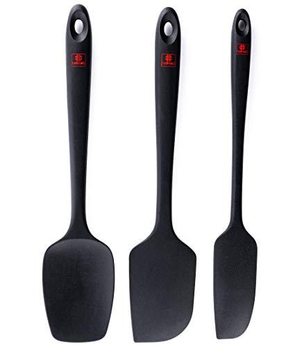 3-Piece Silicone Spatula Set by LEBARG | Durable, Sturdy, Non-Stick, Heat Resistant, One Piece Design, Stainless Steel Core for Mixing, Cooking, Baking | Easy To Clean, Dishwasher Safe