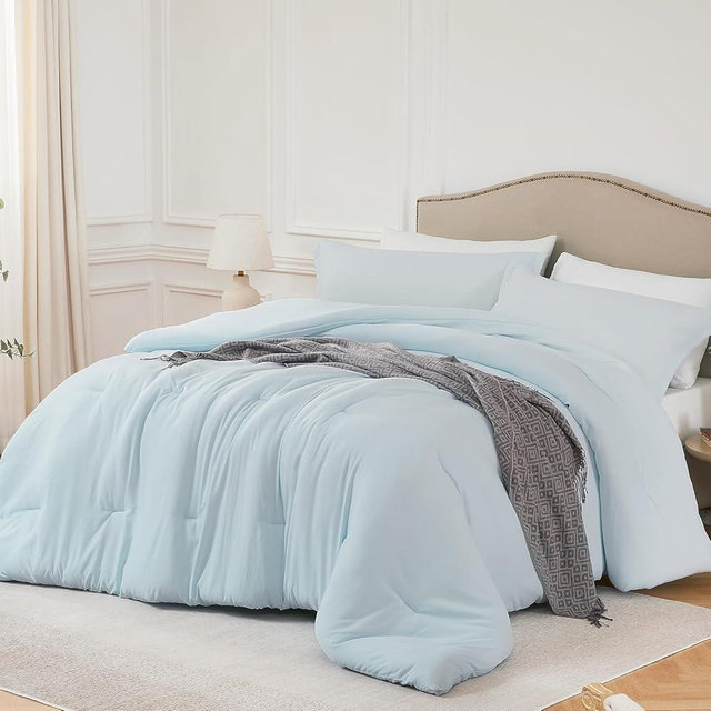 Quataly Full Comforter Sets SkyBlue,3PCS Soft Lightweight Breathable Bedding Comforter Sets for All Season, Full Size(82''×86'' Comforter & 2 Pillowcases)