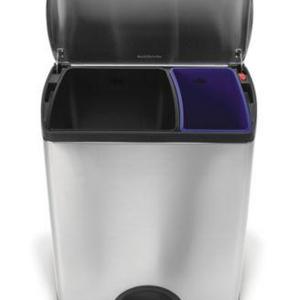 simplehuman - 46-Liter Brushed Stainless Steel Dual Recycler Step Trash Can