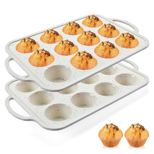 Vinino 2Pack Small Silicone Muffin Pans with Metal Reinforced Frame, 12 Cup Easy to Release Silicone Cupcake Pan, BPA Free Durable Silicone Muffin Tray, Cupcake Baking Pan for Oven Dishwasher Safe