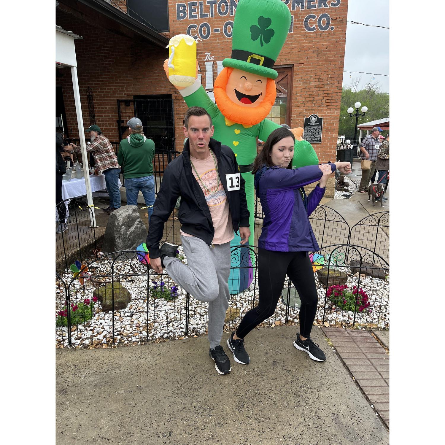 March 2024: Warming up for the St. Patrick's Day 0.5K in Belton, TX (yeah - you read that right!)