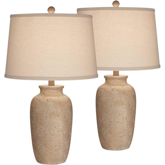 Regency Hill 25 1/2" High Farmhouse Rustic Coastal Country Cottage Table Lamps Set of 2 Beige Oatmeal Shade Living Room Bedroom Bedside Nightstand