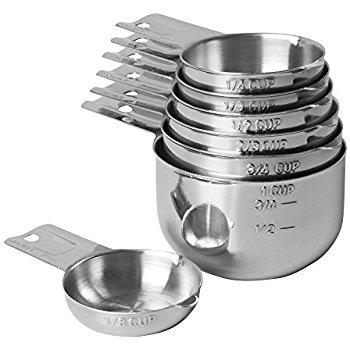 KitchenMade Measuring Cups 7 Piece with New 1/8 cup (Coffee Scoop) Stainless Steel-Nesting set.