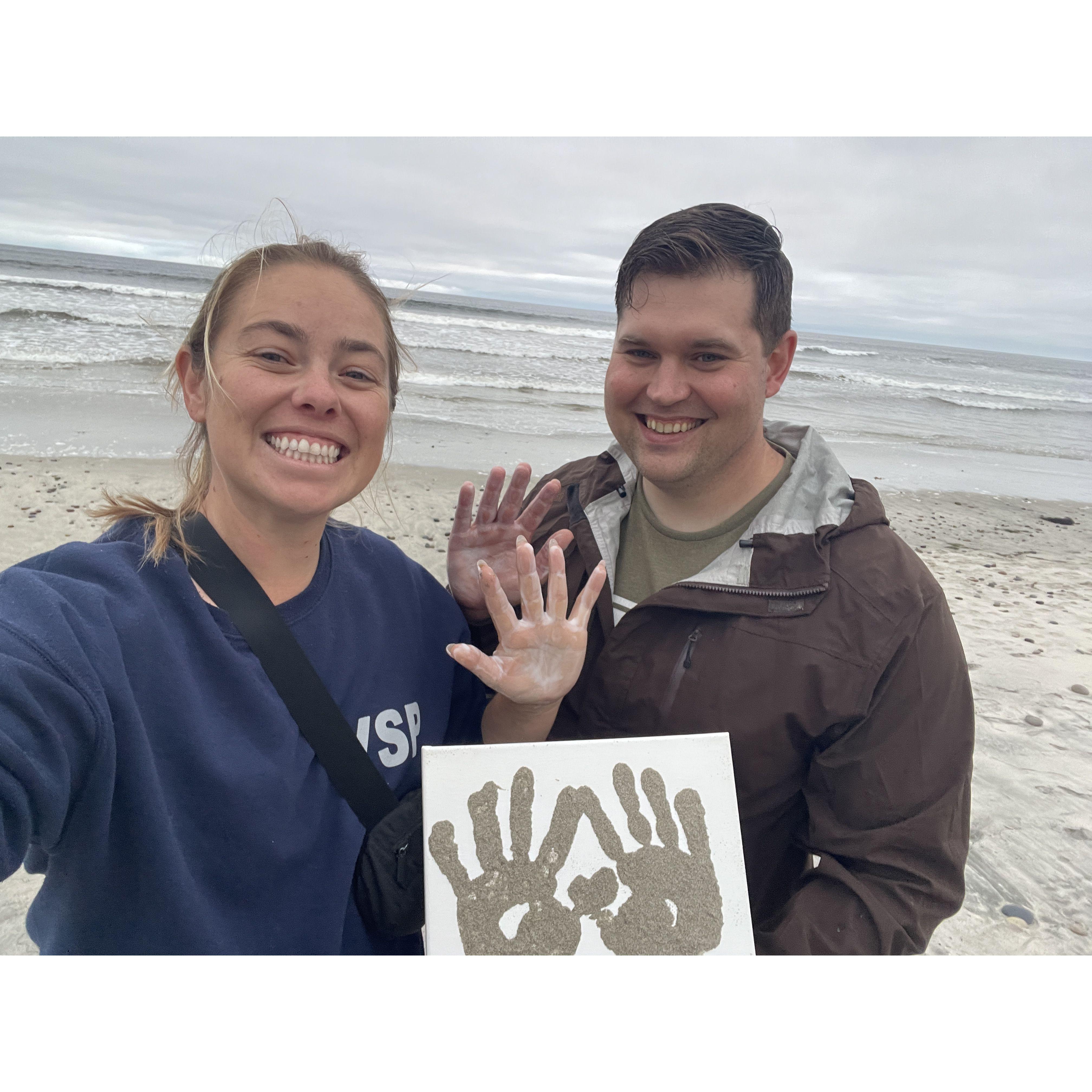 sand handprint at Torrey Pines State Beach