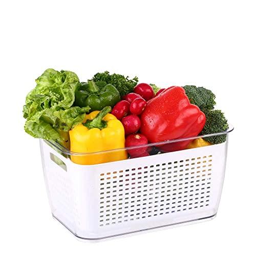 Mrt Pro Fresh Produce Storage Containers - Fridge Storage Containers - Produce saver storage containers set - Fresh Vegetable Fruit Draining Crisp (White 2 PACK 4.5 L)