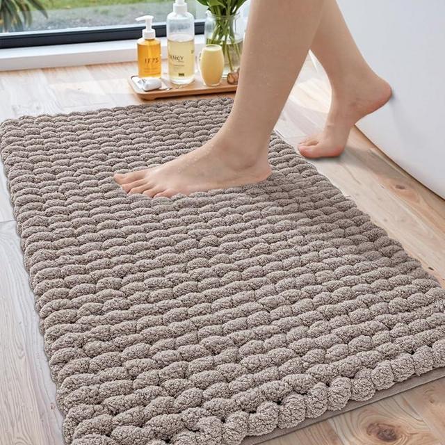 LUMI Luxury Bathroom Rug, Ultra Soft Quick Dry Bath Mat, Non-Slip Absorbent Thick Chenille Bath Rug, Cozy Braid Design Floor Mat for Bathtub, Sink, Laundry, Bedroom, Beige, 17"x30"