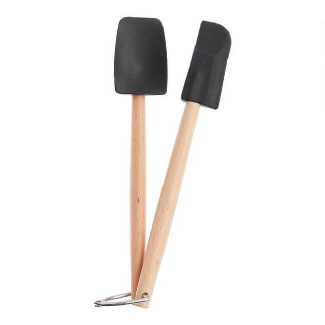 Mini Black Silicone Spatulas With Wood Handles 2 Piece Set
