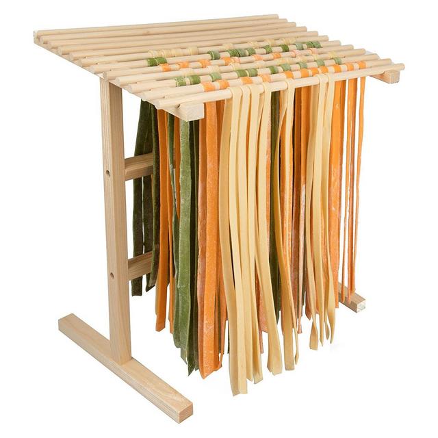 Pasta Drying Rack by Cucina Pro- All Natural Wood Construction Stander & Handles - 12 Feet of Noodle Drying Space for Spaghetti and More