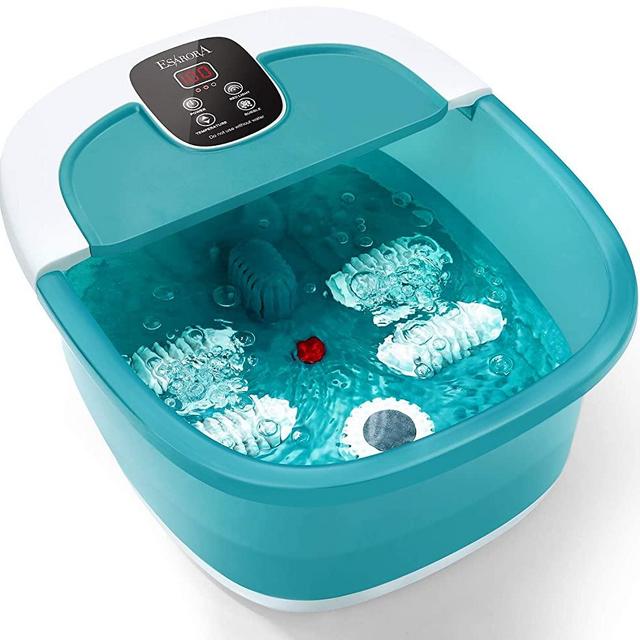 Foot Spa, ESARORA Foot Bath Massager with Heat, Bubbles, Pumice Stone, Medicine Box, Temperature Control, Red Light, Ergonomic Massage Rollers and Acupressure Massage Points, Soothe & Relax Tired Feet