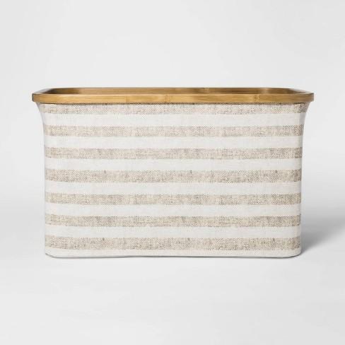 Soft Sided Striped Laundry Basket With Bamboo Rim Beige - Threshold™