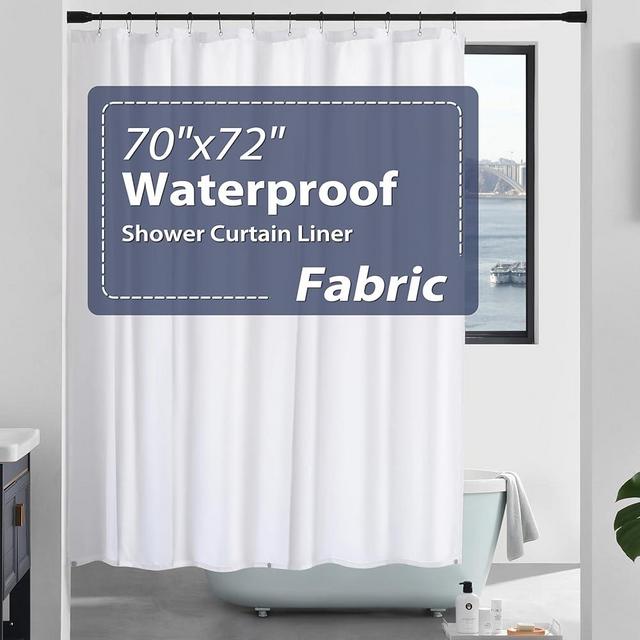White Fabric Shower Curtain Liner - 70x72 White Waterproof Fabric Shower Liner (White Fabric, 1PC)