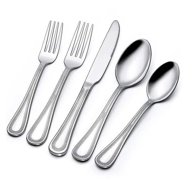40 Piece Silverware Set for 8, Terlulu Stainless Steel Flatware Set, Mirror Polished Cutlery Set Utensil Set, Tableware Include Forks Spoons Knives for Home Restaurant, Beaded Handle, Dishwasher Safe