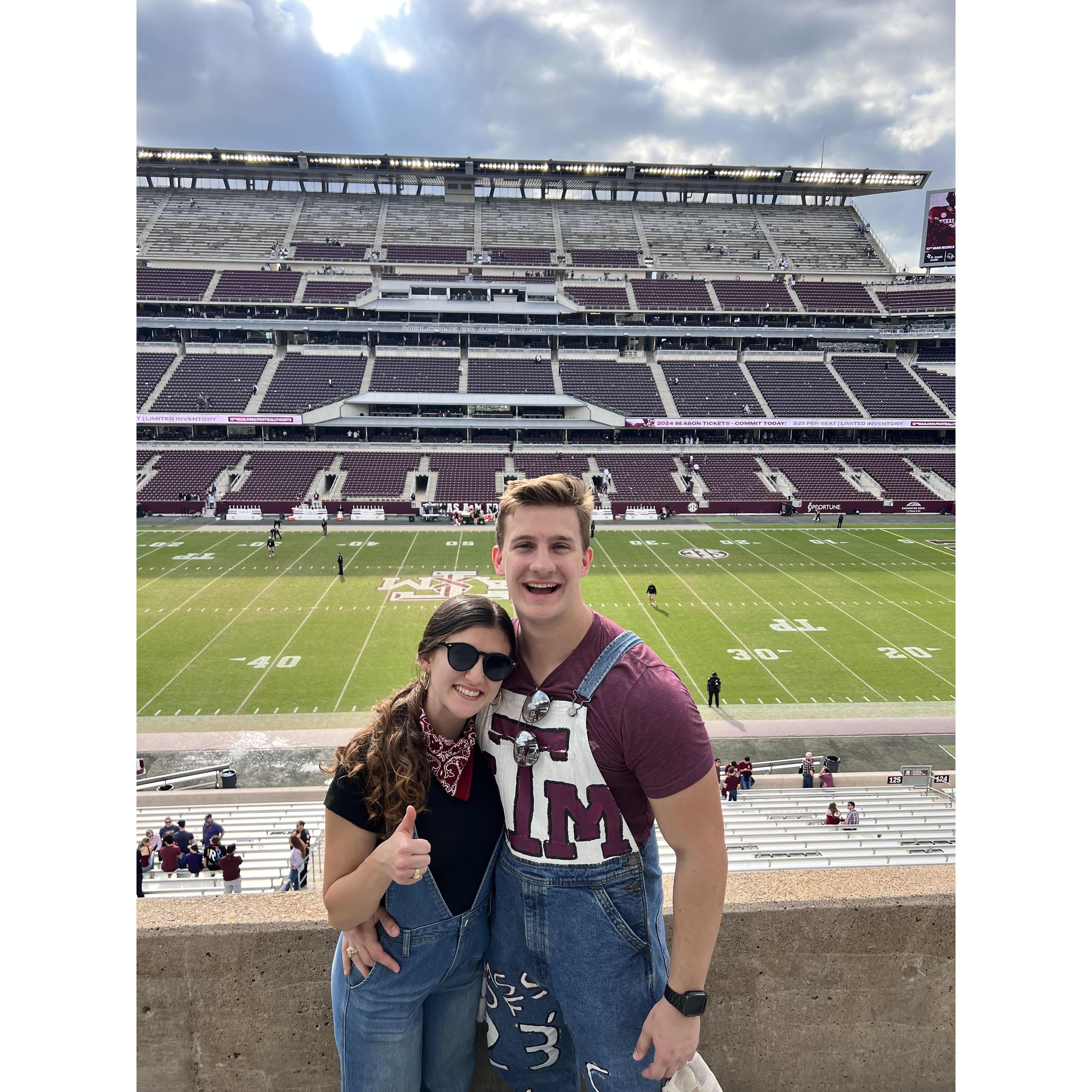 Two Aggies at a football game.