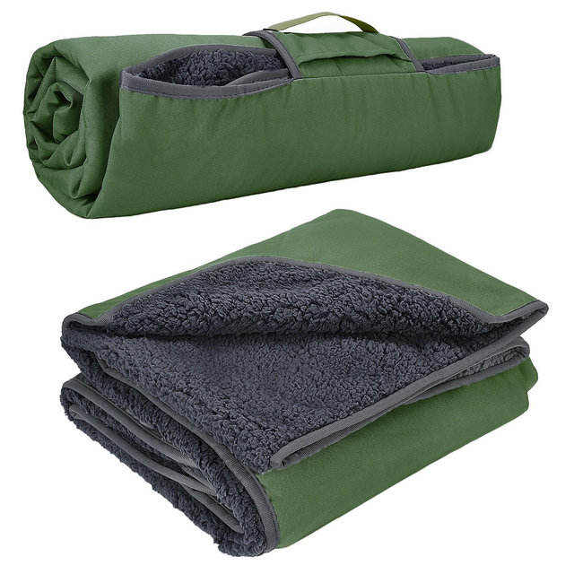 Tirrinia Extra Large Size Waterproof Outdoor Blanket with Fleece Lining, Windproof Triple Layers Warm Comfy Foldable for Camping, 66''X 90'', Green