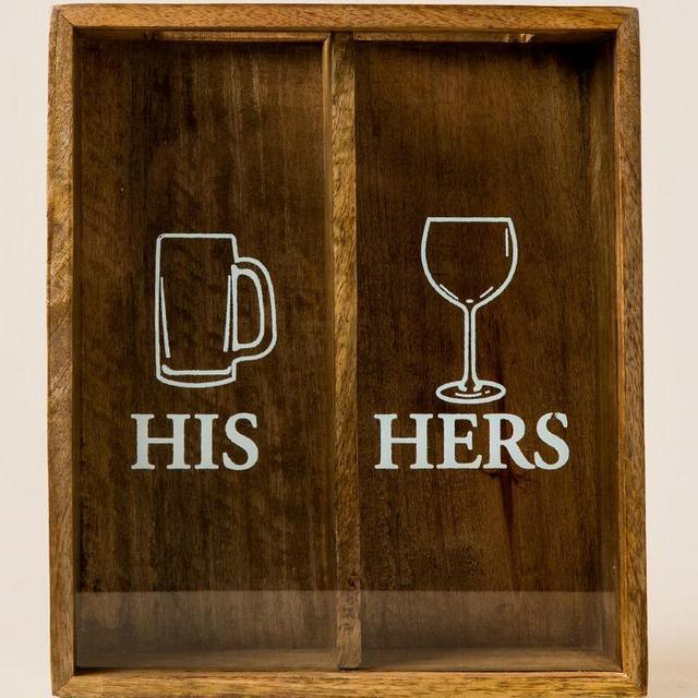 His and Her Wood Cork and Cap Shadow Box