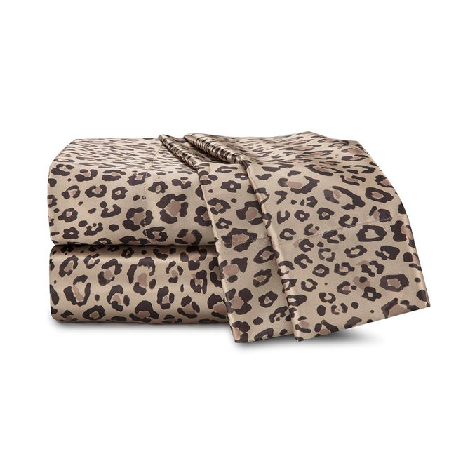 Martex Elegance 4-Piece Satin Sheets Set - King Size, Luxury Hotel Quality, Leopard Print, Silky Soft & Smooth, Brown