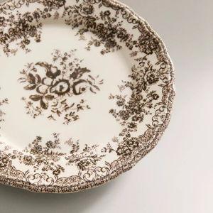 FLORAL EARTHENWARE DESSERT PLATE STONE