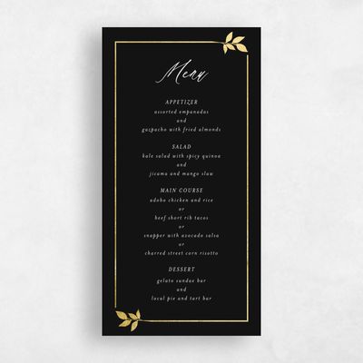 Black Wedding Menu - Dakota Foil