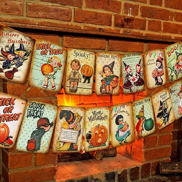 Halloween Holiday Decorations Trick or Treat Banner, Vintage Style Pumpkin Halloween Hanging Banner Home Decor Bunting Flag Garland - Halloween Party Decorations/Sign/Party Supplies/Photo Prop